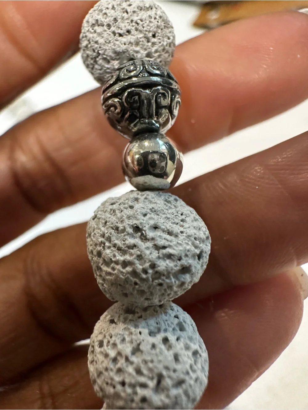 2 pcs Gray Lava Stone Beaded Stretch Bracelet - Unisex